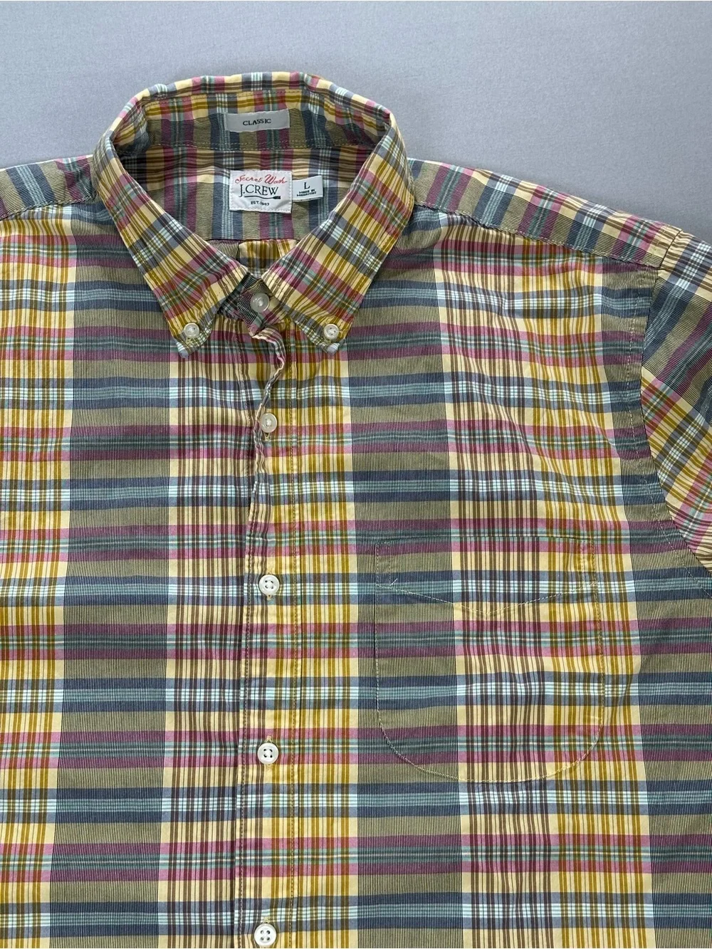 J Crew Secret Wash Classic Button Down Shirt, Plaid - Mens Large